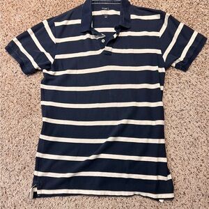Old Navy 100% Cotton Polo Shirt Mens Navy And White Striped Y2K Size L Spring 09